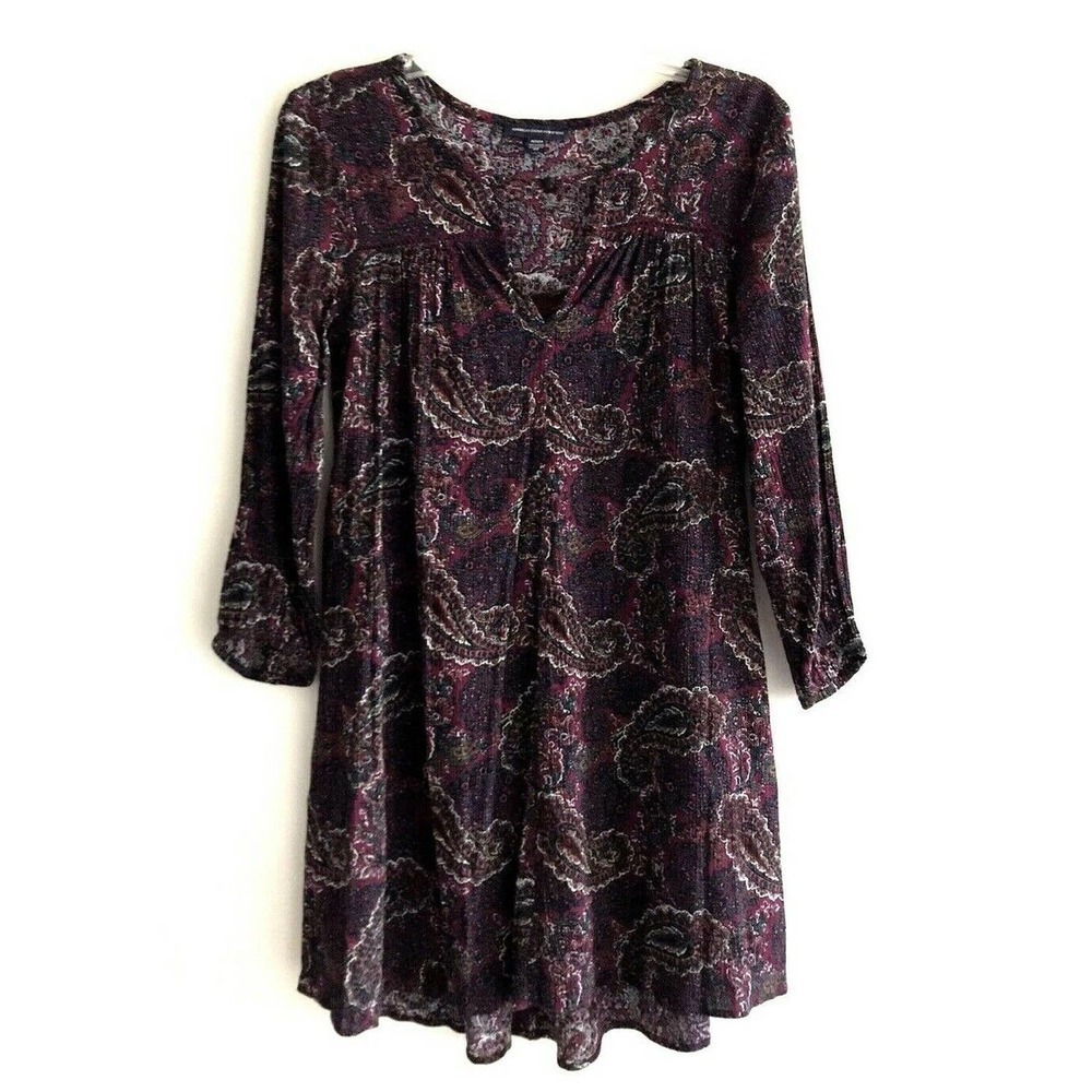 American Eagle | Paisley Mini Dress Womens Size M Purple 3/4 Sleeves Cut Out